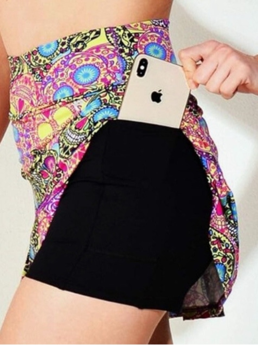 Black Active Mini Skirt with Colorful Waistband